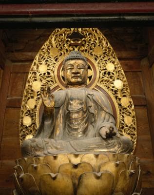 Wooden seated statue of Buddha