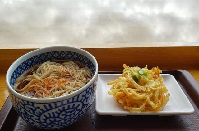Cold buckwheat noodles and fried vegetables