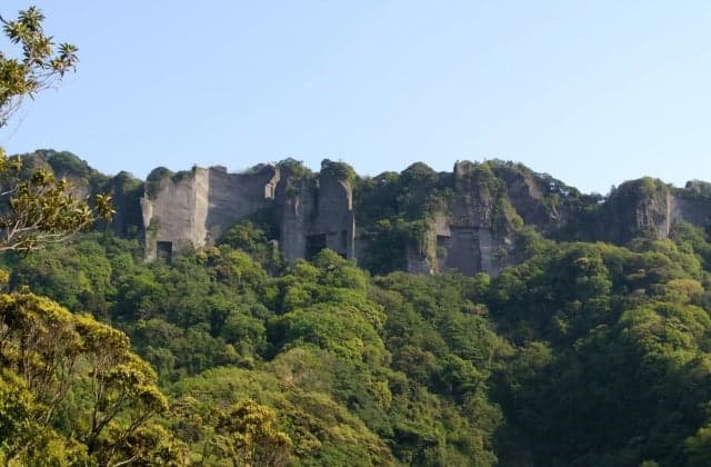 The ruins of Mount Nokogiri stone quarry seen from the moon viewing platform
