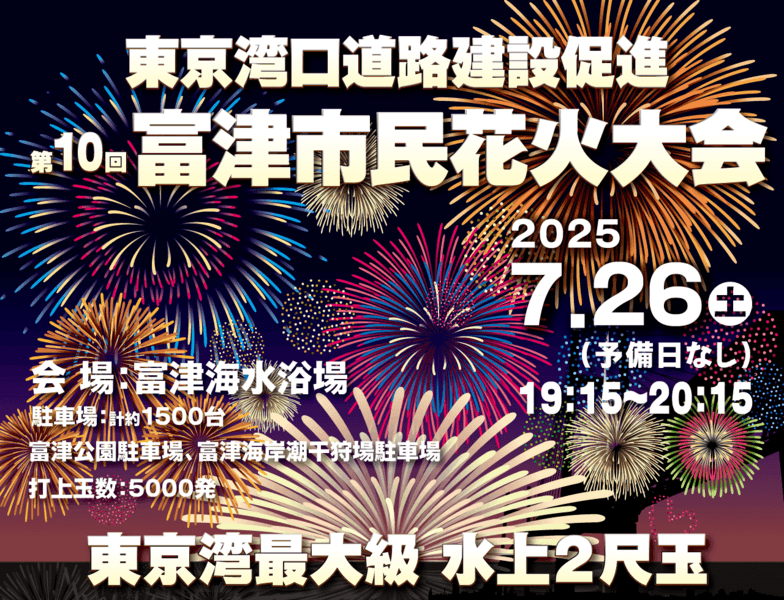 「東京湾口道路建設促進」第10回富津市民花火大会