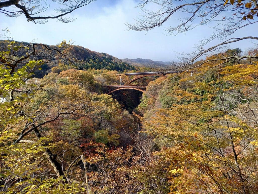 Autumn leaves in the Yukiwari Bridge and the Yukiwari Valley