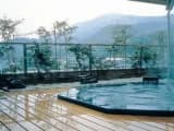 弥彦山や天地人ゆかりの天神山が一望できる展望露天風呂。