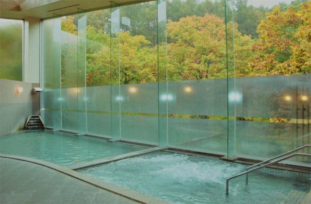 Inside hot water with glass