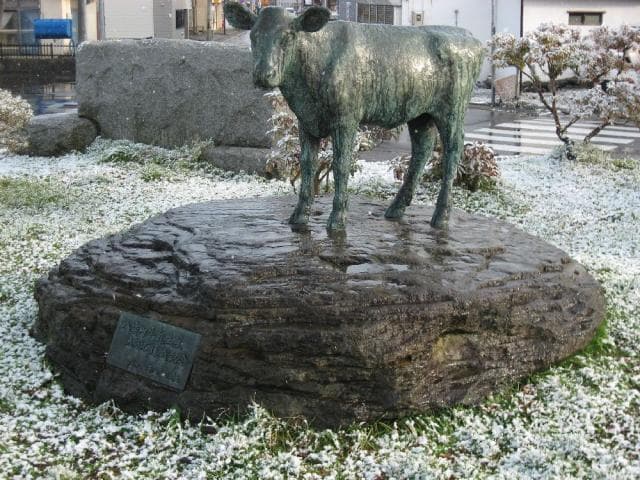 Milk production commemorative calf statue (New Hongo, in front of the government office)