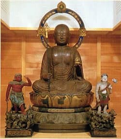 Wooden Jizo Bodhisattva sitting statue