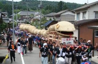 A large snake paraded around the village