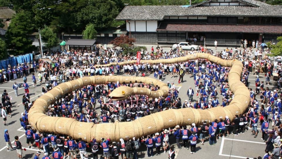 渡邉邸前でとぐろを巻く大蛇